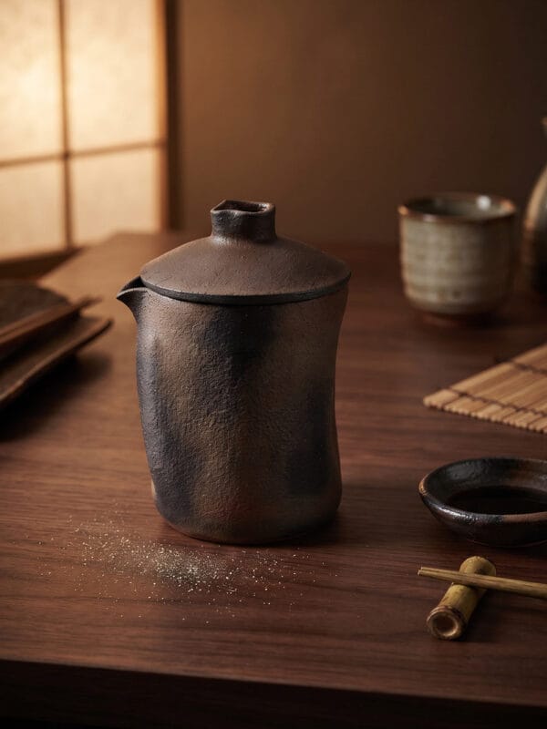 A jarra de shoyu na cor café da Danielle Raiola une funcionalidade e design autoral em uma peça compacta e cheia de personalidade. Com uma tonalidade terrosa marcante e acabamento impecável, ela traz elegância para a mesa posta e facilidade no manuseio de molhos e acompanhamentos.